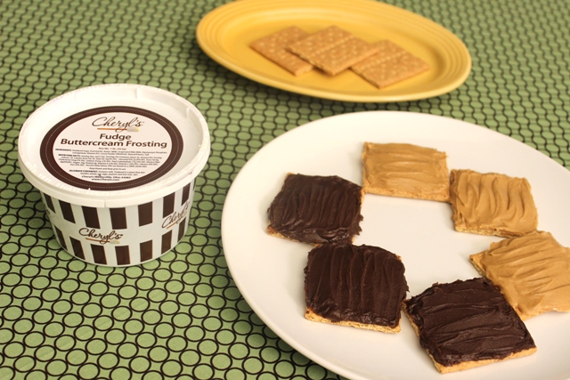 Graham Crackers Frosted With Cheryl's Fudge Buttercream Icing and Peanut Butter