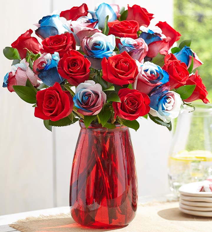 Photo of red, white, and blue roses