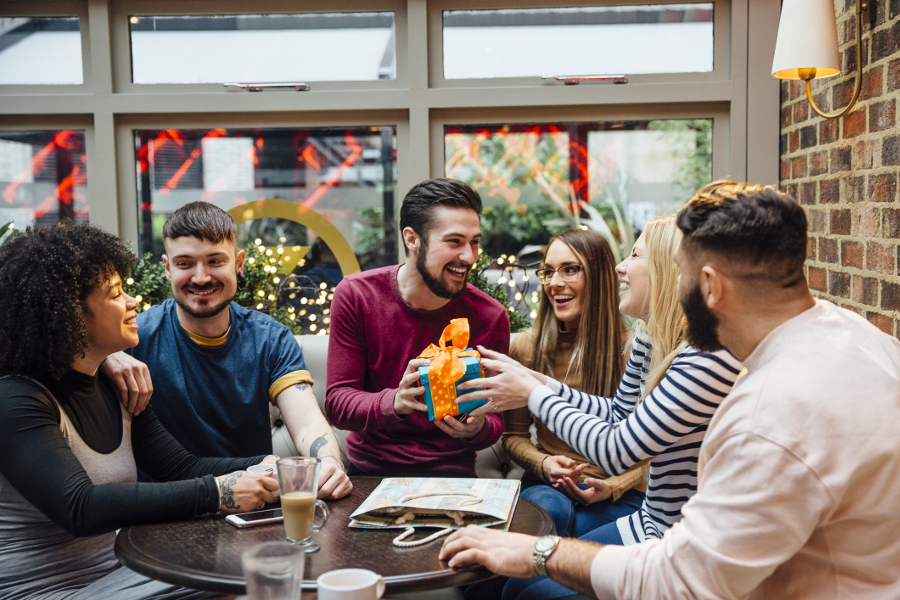 Photo of friends are hanging out in a bar