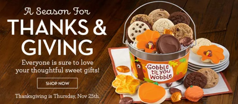 Ad for Thanksgiving cookie gifts