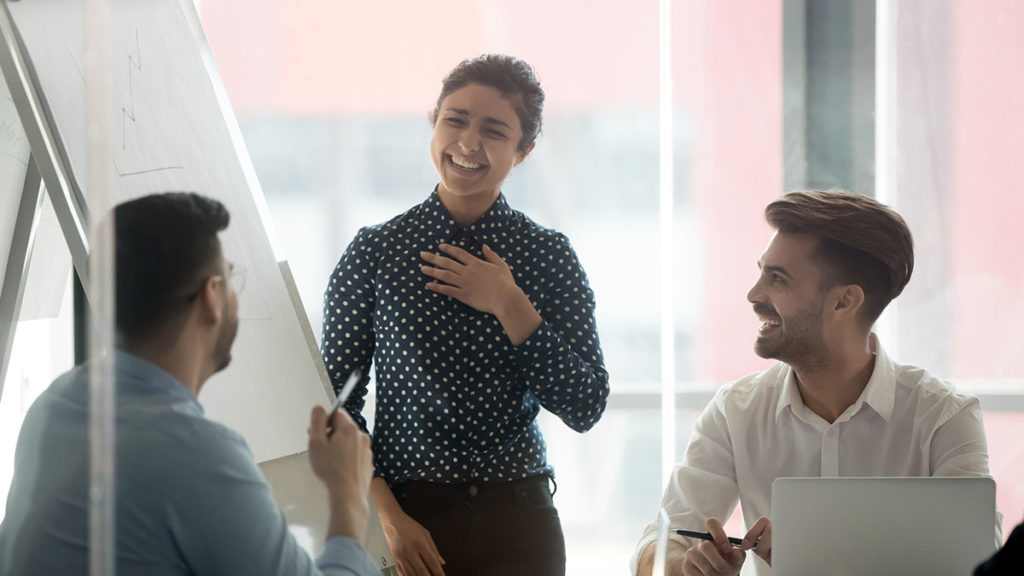 Photo of a coworker being thanked