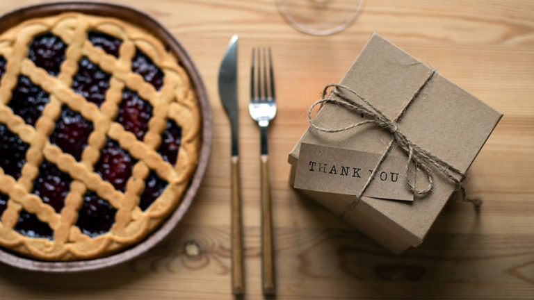 Photo of a thank you gift on a table