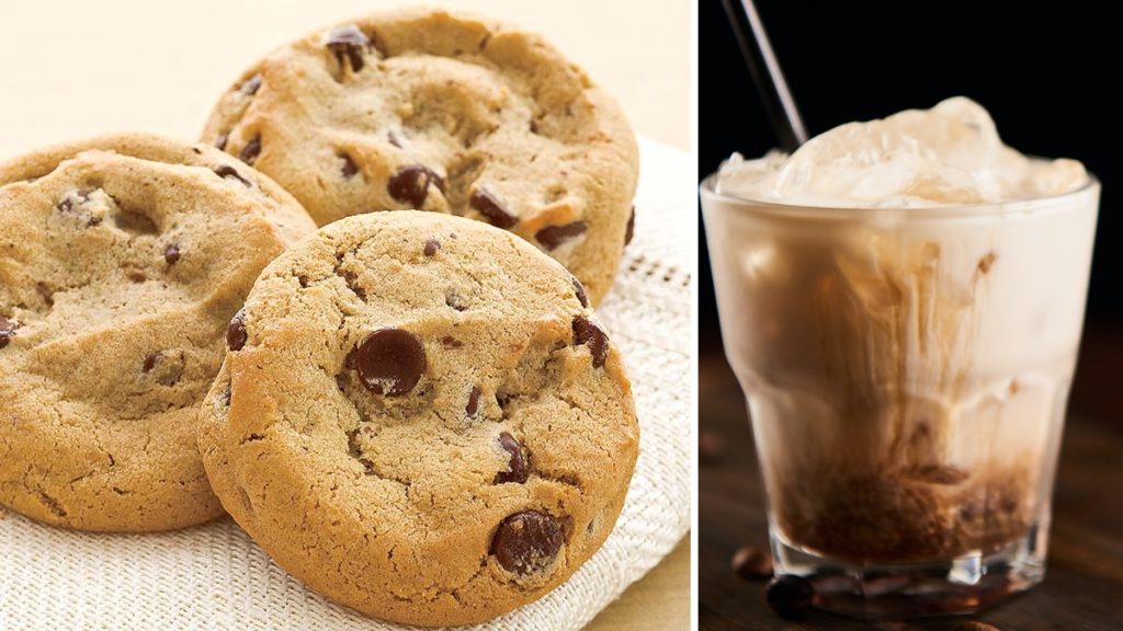 Photo of chocolate chip cookies and adult chocolate milk