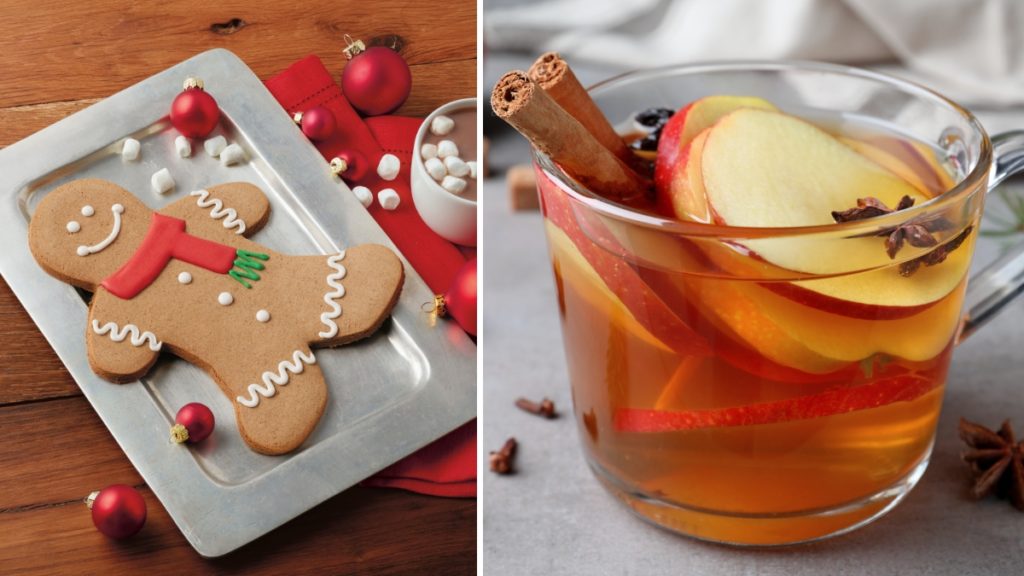 Photo of a gingerbread cookie and a hot toddy