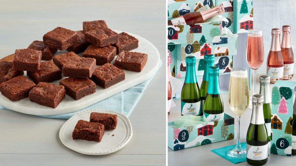 Photo of brownies and sparkling wine