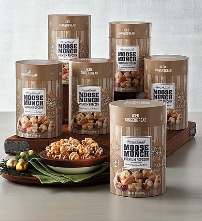 History of gingerbread with several containers of iced gingerbread flavored Moose Munch Premium Popcorn
