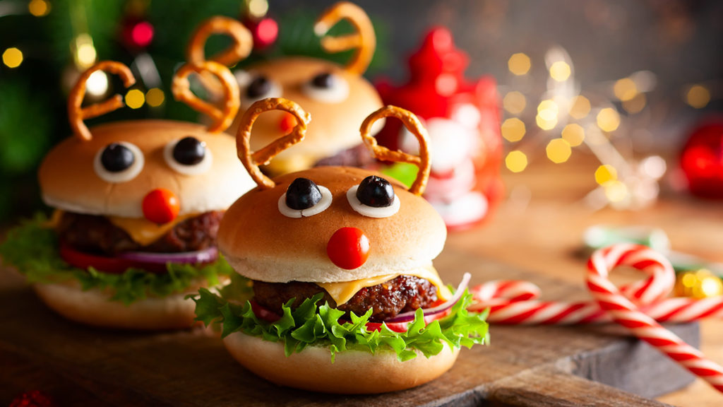 ugly sweater party with reindeer-shaped burgers