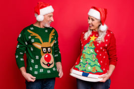 Photo of people at an ugly sweater party