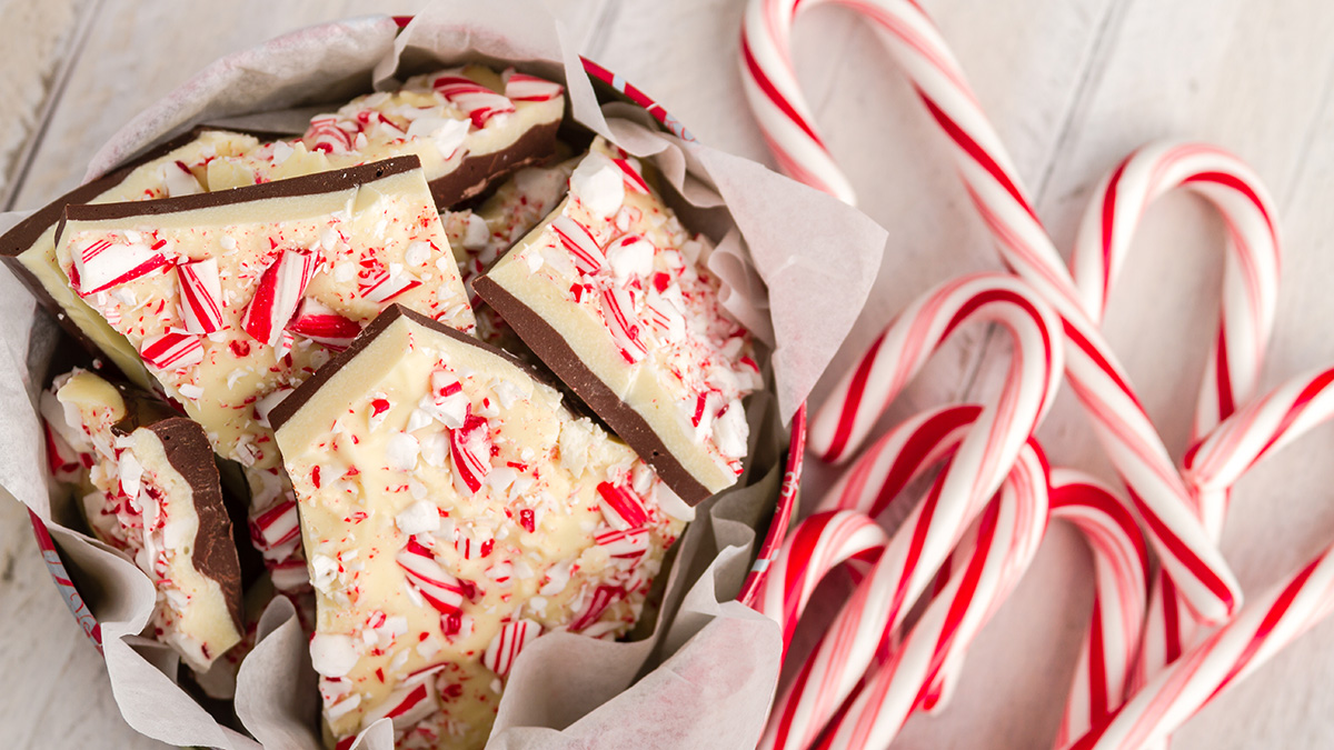 Photo of candy canes and peppermint bark