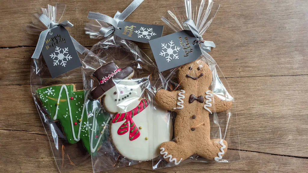 photo of individually wrapped christmas cookies