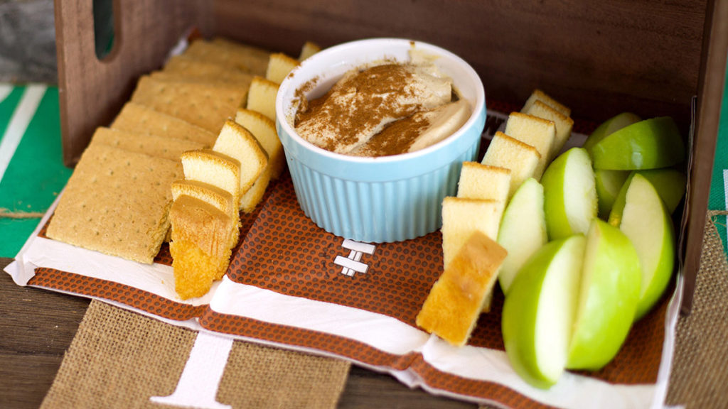 dessert table for the big game: chocolate hummus dip