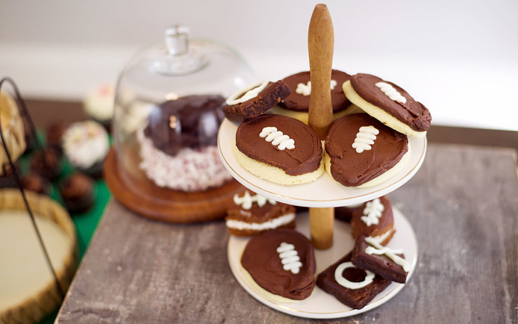 dessert table for the big game: football cookies