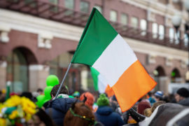 history of st. patrick's day: irish flag at parade