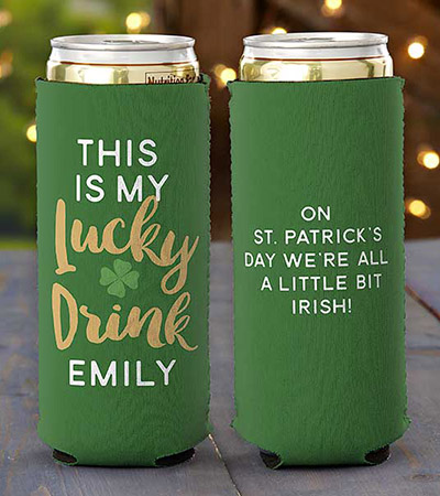 st. patrick's day celebration: personalized slim can cooler