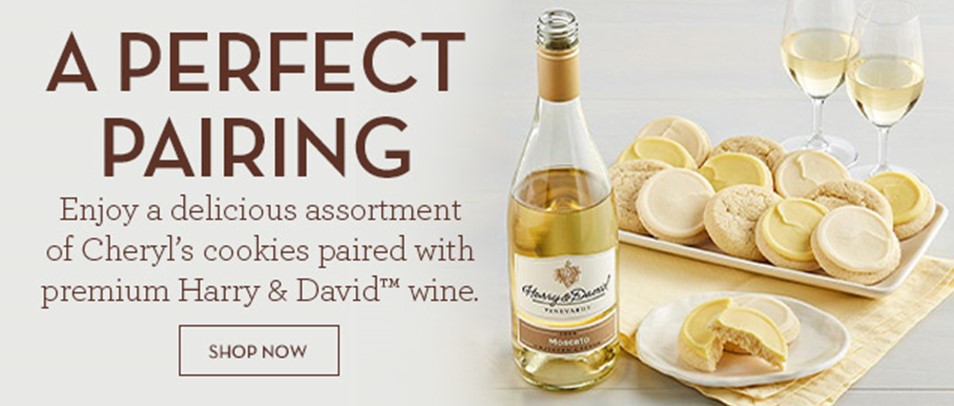 ad for wine and cookies gift