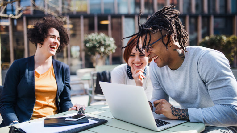 photo of spring activities: co-workers working outdoors