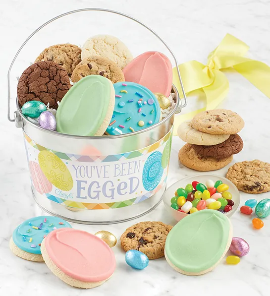 photo of easter gifts: you've been egged treats pail