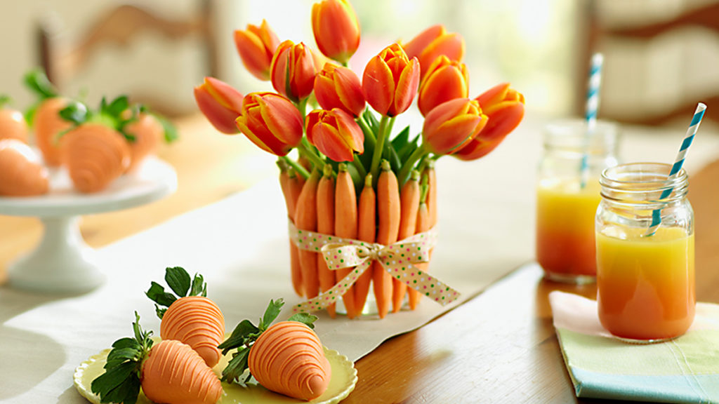 a photo of easter brunch ideas: dipped strawberries, centerpiece, cocktail