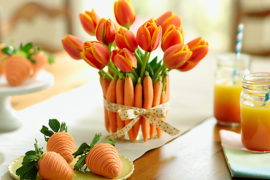 a photo of easter brunch ideas: dipped strawberries, centerpiece, cocktail