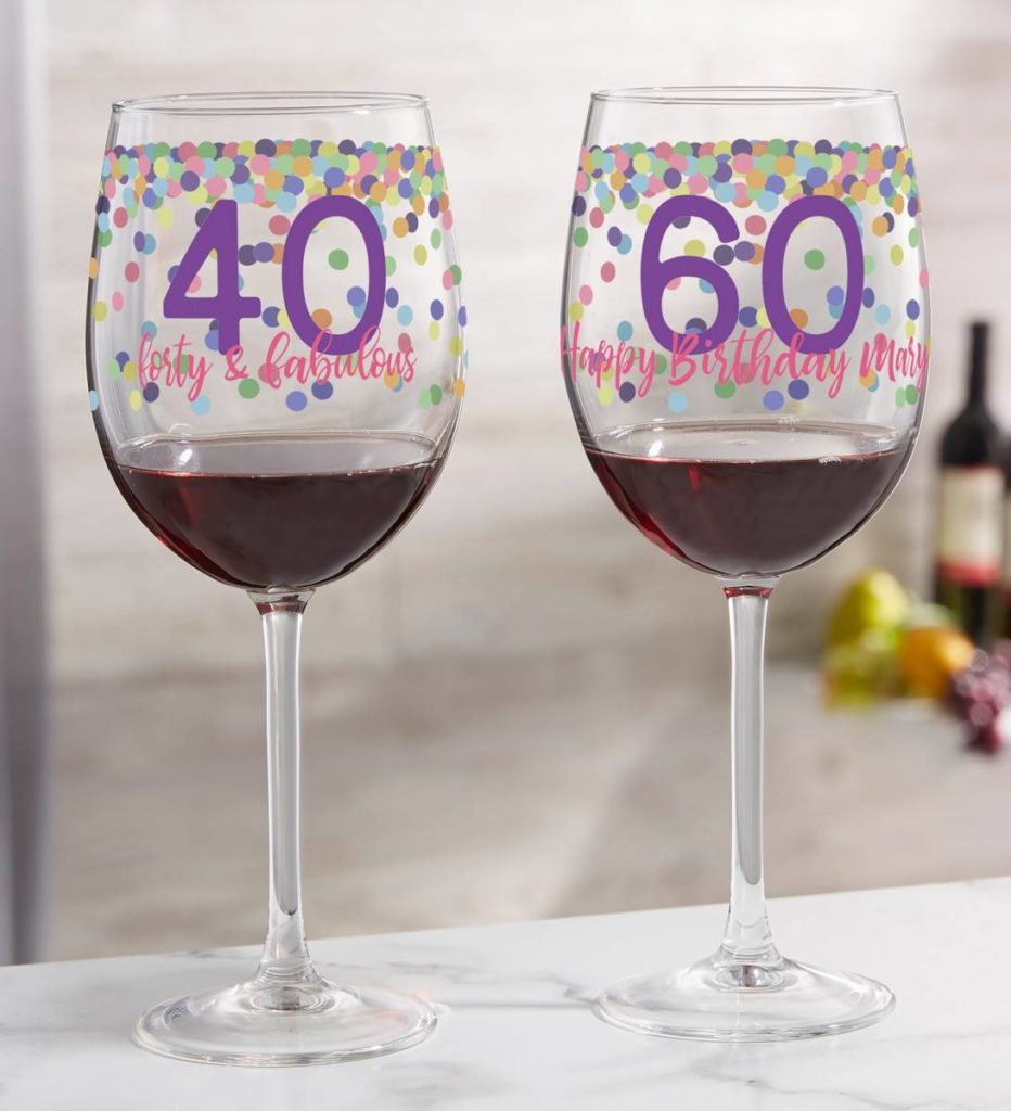 a photo of smile farms birthday gifts: personalized wine glasses