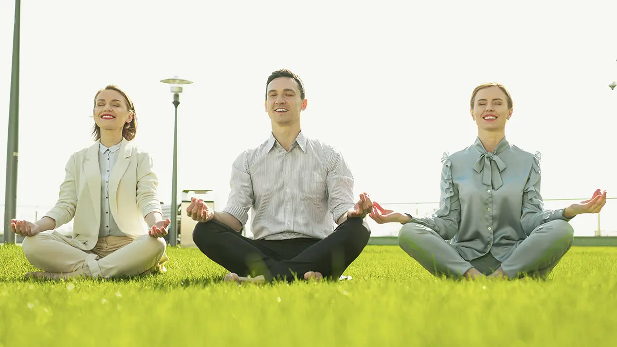 photo of spring activities: co-workers doing yoga