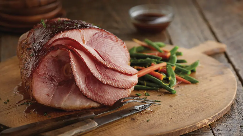 easter food with a spiral-sliced ham