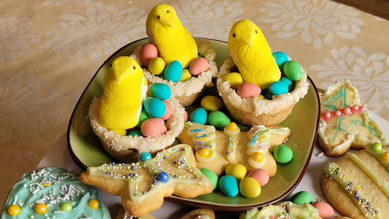 a photo of Easter cookie decorating: decorated easter cookies