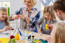 A photo of Easter crafts with family making easter crafts