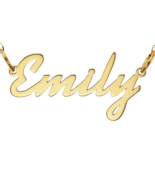 a photo of 50th birthday gift ideas: personalized name gold necklace