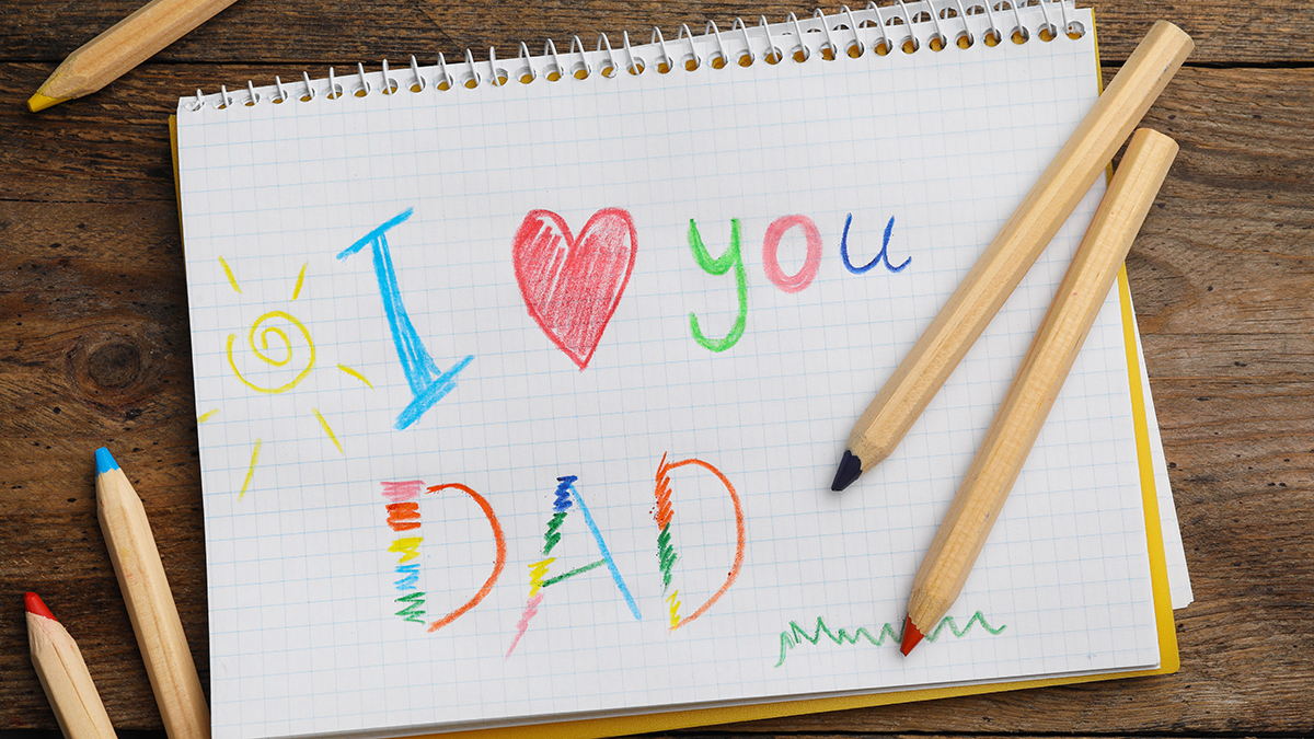 A photo of father's day messages with a note from kids to dad