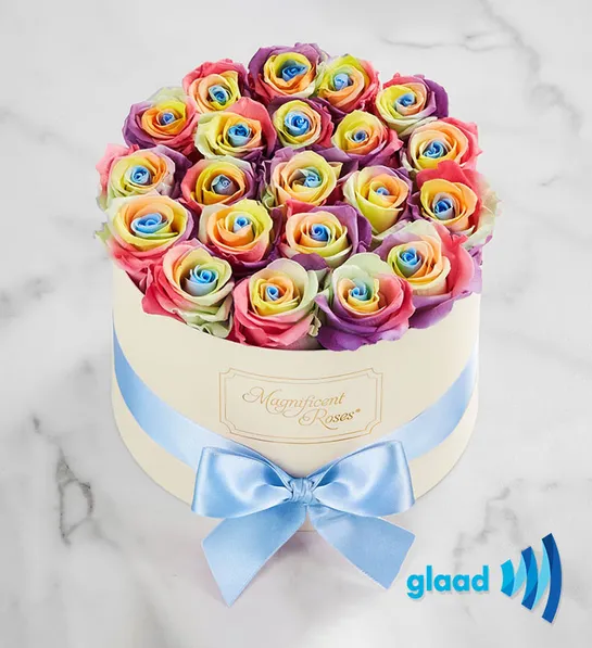 a photo of pride month gifts with kaleidoscope roses