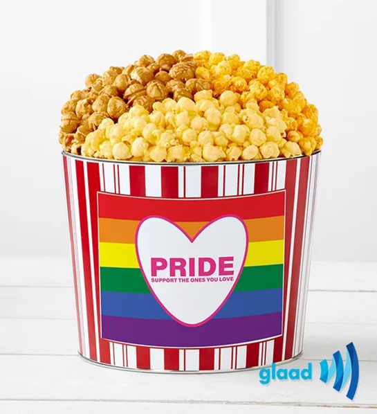 a photo of pride month gifts with pride popcorn