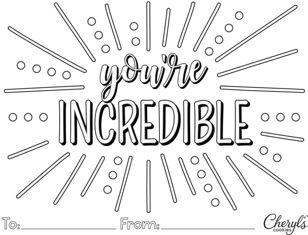 cookie card coloring pages with you're incredible coloring page