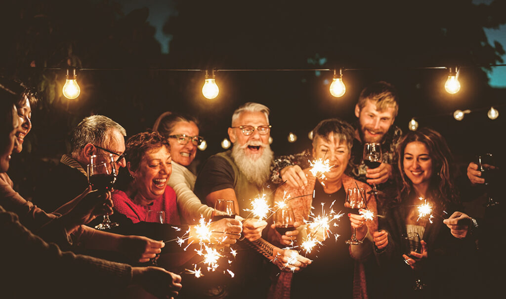 family reunion ideas with family members toasting at night