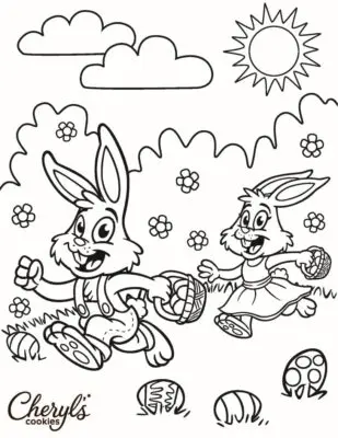Easter Rabbits Running Printable Coloring Page