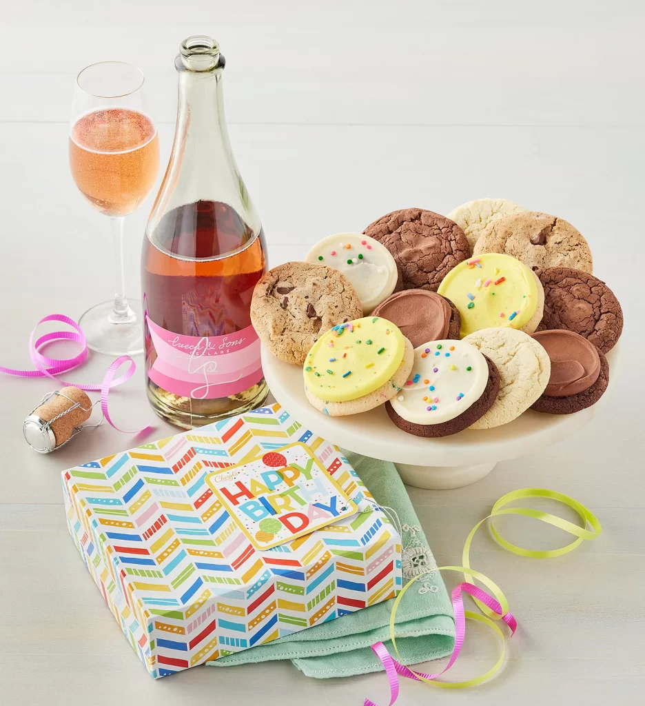 milestone birthday gifts with Cheryls® Birthday Cookies and Sparkling Wine