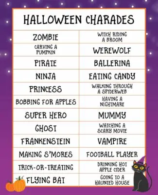 Halloween Charades Printable Chart