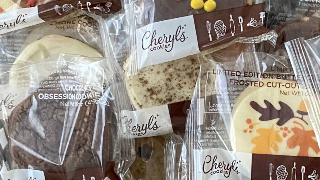 fall dessert board with individually wrapped Cheryl's cookies