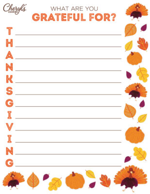 Cheryls What Are You Thankful For - Thanksgiving Printable Activity