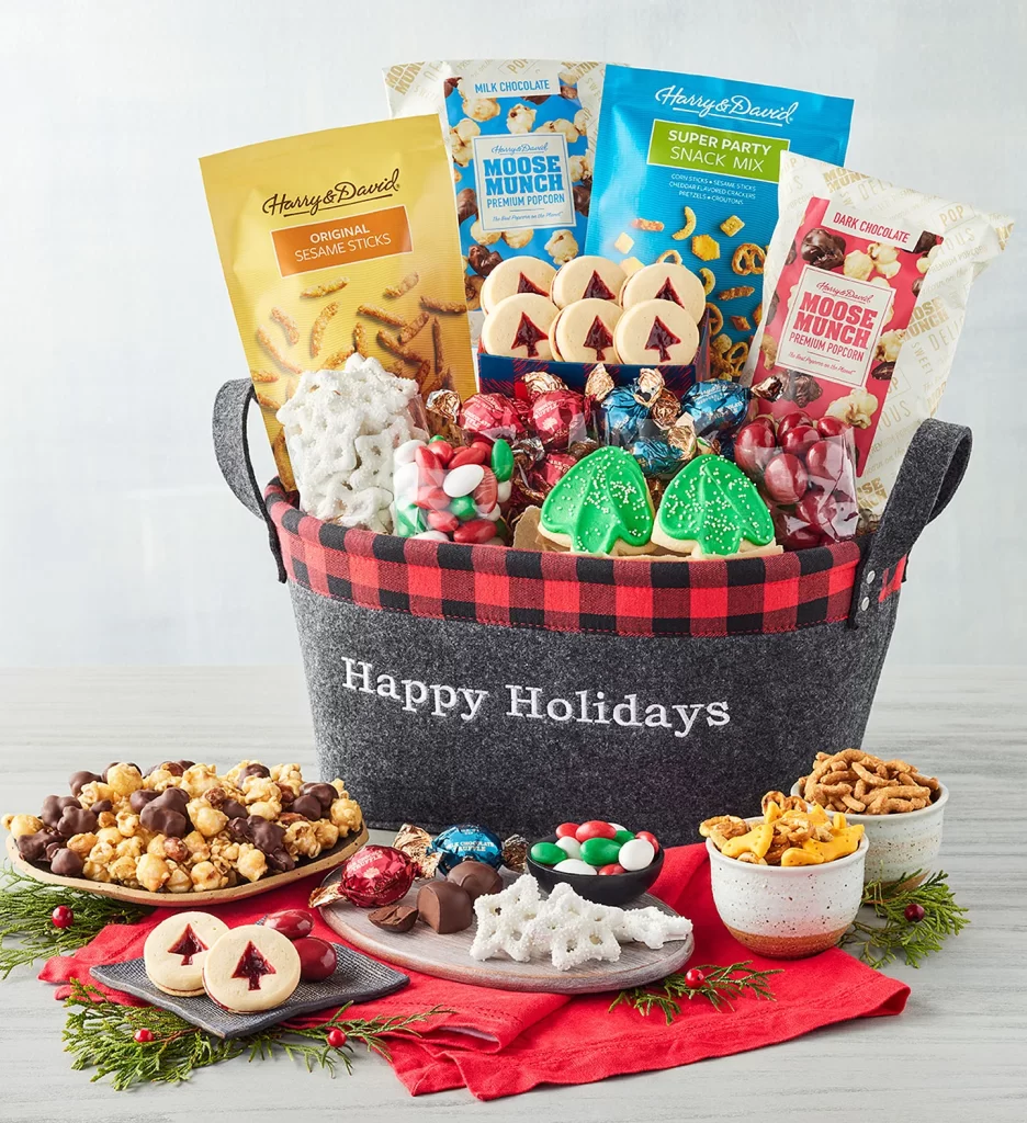 Happy Holidays Gift Basket | Chocolate Covered Gluten Free Pretzels [4 Flavors] Gourmet Holiday Gift | Same Day Delivery Items for Christmas, New